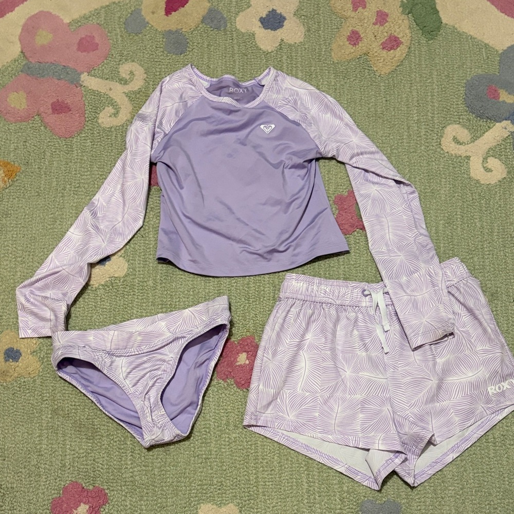 Roxy Girls Lavender Lilac Three-Piece Rash Guard Swim Set